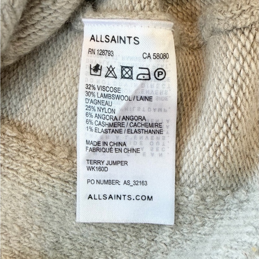 All Saints Lambswool Blend Crew Neck Sweater in Taupe - Picture 5 of 7